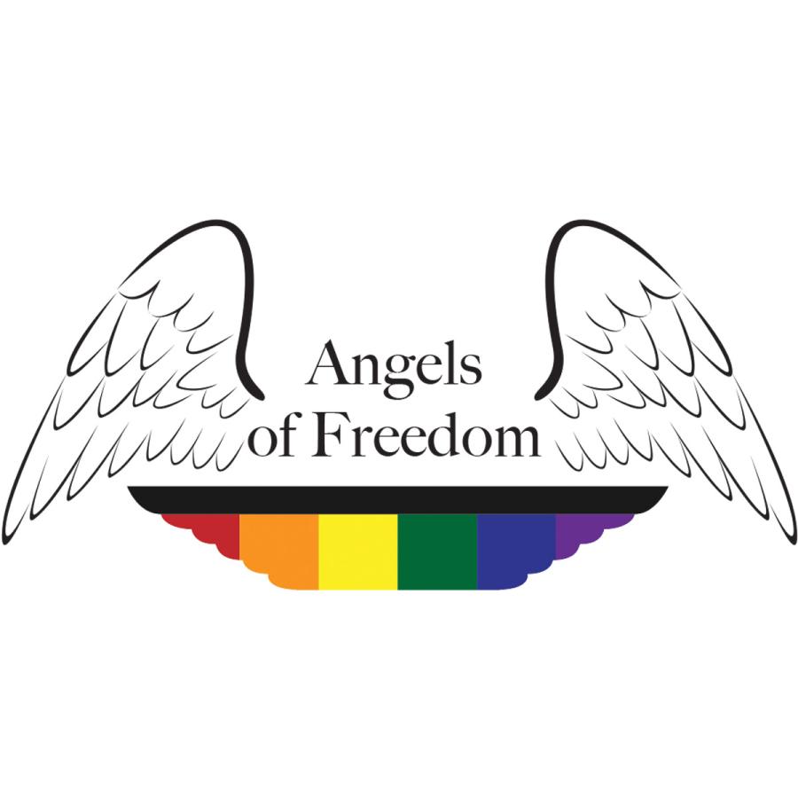 The Angels of Freedom logo, a pair of wings above a rainbow