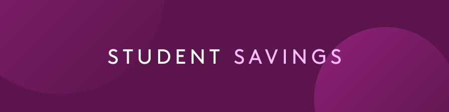 Student Savings text on blue background